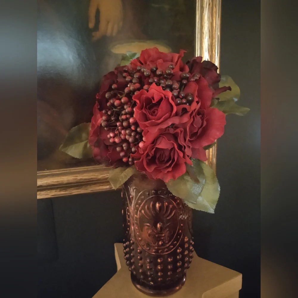 🟤Brown-Mercury & Red🥀Velvet-RoSes Raised•Dot Vase~